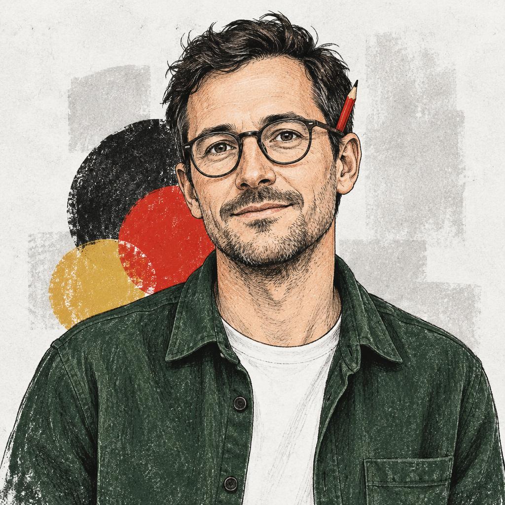 Illustration der fiktiven Autorenfigur Friedrich Fritz